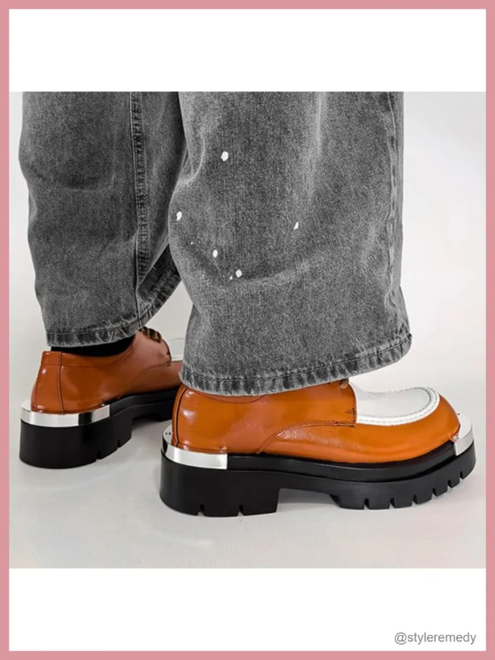 Patent Leather Gradient Metal-Plate Oxfords Wide Round Toe Lug Sole Derby Shoes